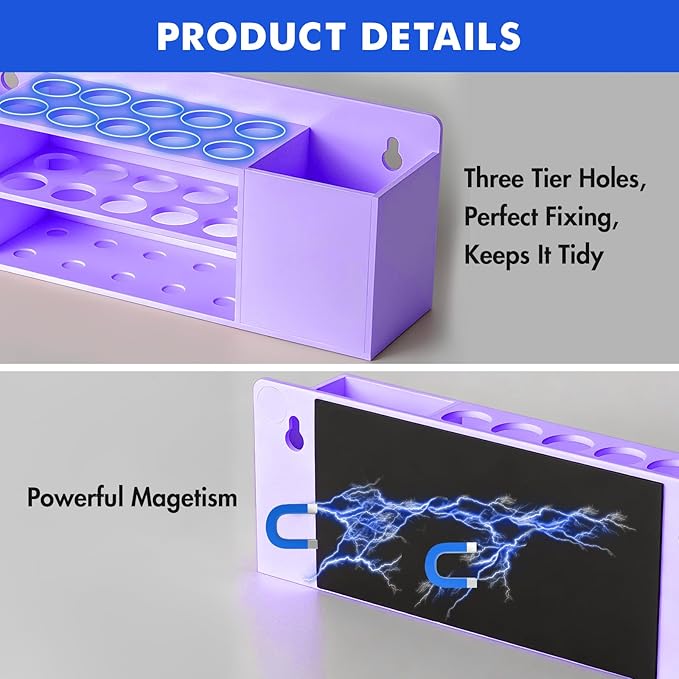Magnetic Dry Erase Marker Holder for Whiteboard, Wall Mount Pen Holder for Refrigerator, Clear Pencil Holder for Fridge, Strong Magnet Locker Organizer for Classroom(Purple)
