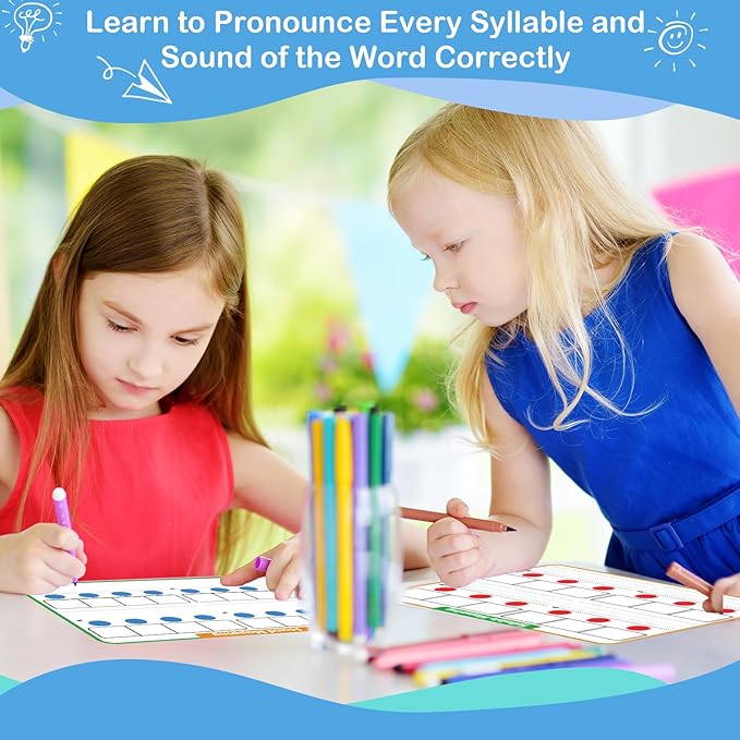 Aizweb 12 Pack Elkonin Boxes Phonemic Awareness Boards,9" x 12" Syllable Dry Erase Whiteboard,Speech Therapy Material Phonics Games,Science Reading Manipulatives for Preschool,Pre-K&Kindergarten