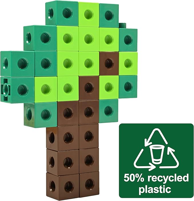 edxeducation Recycled Plastic Linking Cubes - Set of 100 - Connecting and Counting Snap Blocks for Early Math - for Preschool and Elementary Aged Kids