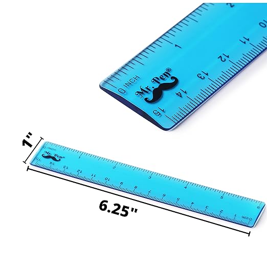 Mr. Pen- Plastic Rulers, 6 Inch, 6 Pack, Assorted Colors, Scratch-Resistant Design with Inches and Centimeters, Durable Small Transplant Rulers for Crafting Office & School, School Supplies