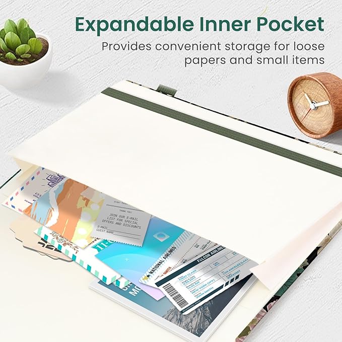 Taja Pretty Lined Journal for Women, Aesthetic Cute Hardcover Leather Journal for Writing, A5 College Ruled Notebook for Work & Note Taking, Perfect for Office School Home, 160 Pages, Forest Botanica