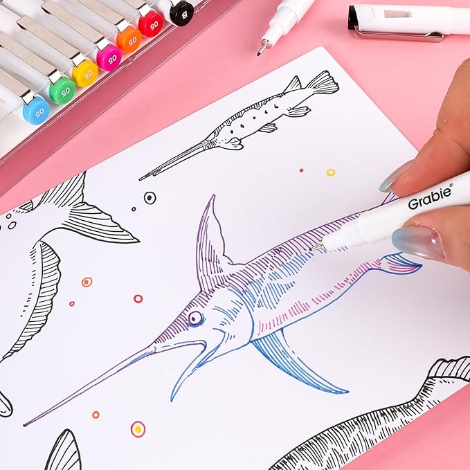 Grabie Micro Finerliner Pens, 20 Multicolor Fine Line Waterproof Drawing Pens, Assorted Point Sizes for Sketching, Illustration, Journaling, Art Supplies