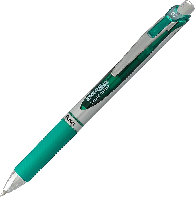 Pentel EnerGel RTX Liquid Gel Ink Pen, (0.7mm), Metal Tip, Green Ink, Box of 12 (BL77-D)