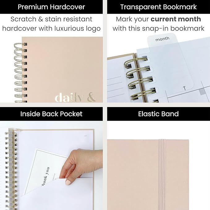 Undated Daily Planner | 2026 Calendar | Large Daily and Monthly Planner with Hourly Schedule, 8.5" x 11" | 6 Month, Full Page a Day, To do List, Time Blocking, Beige Aesthetic Hardcover Spiral Notebook