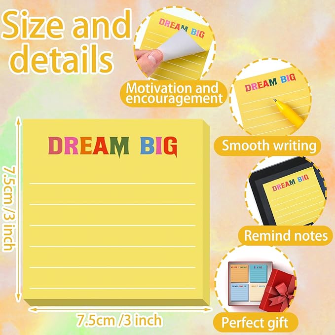 Yinder 24 Pcs Inspirational Sticky Notes Cute Motivational Sticky Notes Pad End of Year Employee Appreciation Gifts Bulk for Teacher Nurse Coworkers Office Supplies 3 x 3'' (Motivational,Light Color)
