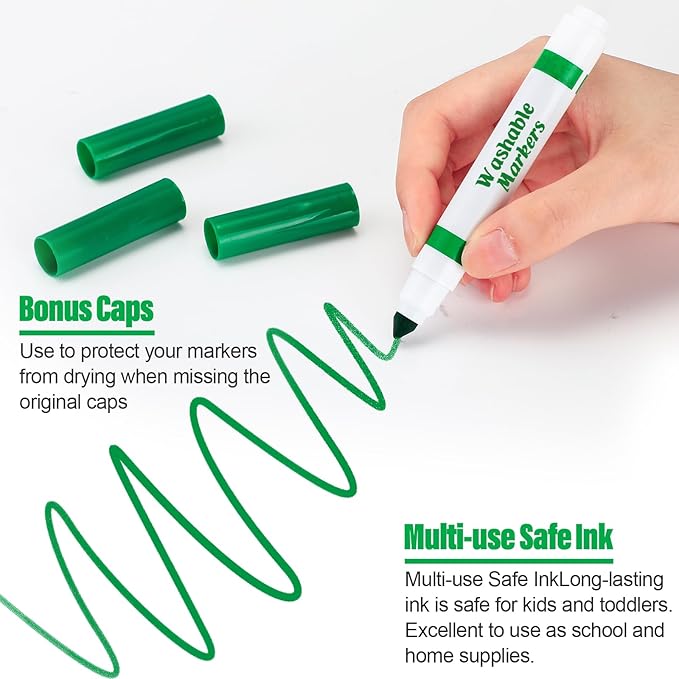 36 Pcs Green Washable Markers Bulk Coloring Broad Line Marker for Kid Green Conical Tip Drawing Pen for Christmas,School Supplies, Travel Art Baby Shower Gender Reveal Party Supplies, Ages 6+