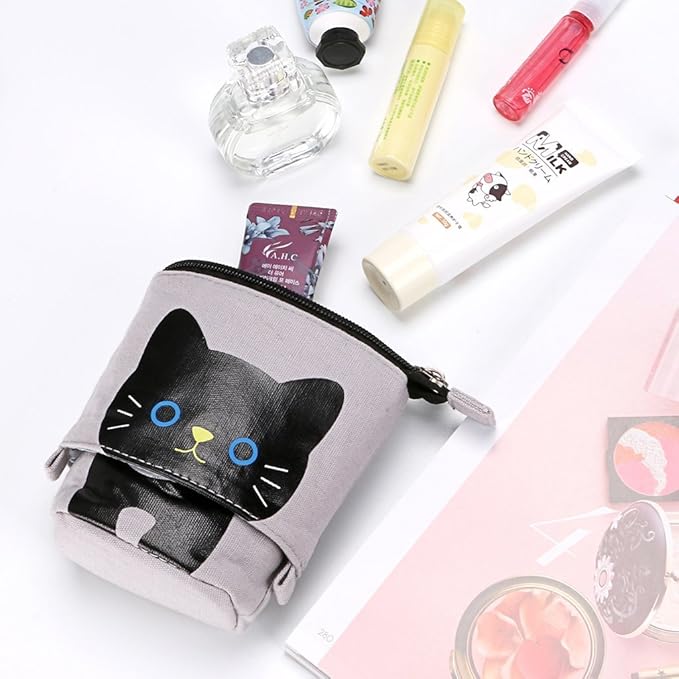 Telescopic Pencil Pouch Standing Pen Holder Cute Pencil Bags Stand Up Pen Case Cartoon Pencil/Pens Storage Box Canvas+PU Stationery Organizer Makeup Bag with Zipper Closure (Gray)