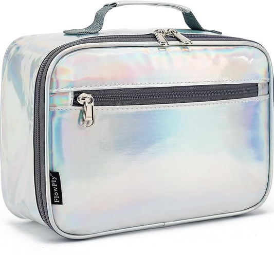FlowFly Kids Lunch box Insulated Soft Bag Mini Cooler Back to School Thermal Meal Tote Kit for Girls, Boys, Silvery
