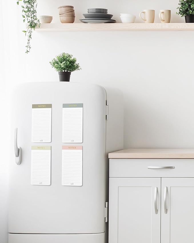 Beautiful Magnetic Notepads for Fridge - Set Of 4 Modern Note Pads With Lined Pages to Easily Write Notes & Make Grocery/Shopping Lists - The Perfect To Do Pad w/ Strong Magnets for Your Refrigerator