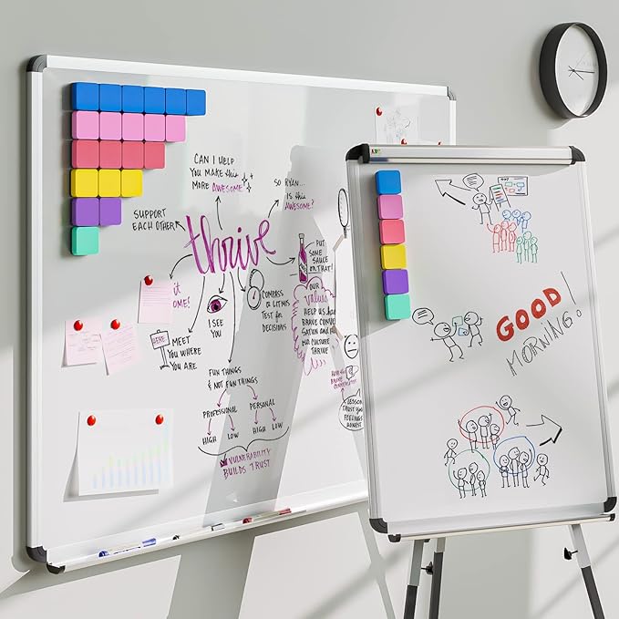 MaxGear Dry Erase Erasers, 36 Pack Magnetic Whiteboard Dry Erasers for Classroom, Mini Whiteboard Cleaning Pads, Chalkboard Wiper Teacher Supplies for School, Office, Home, 6 Color Set, 2 x 2 Inch