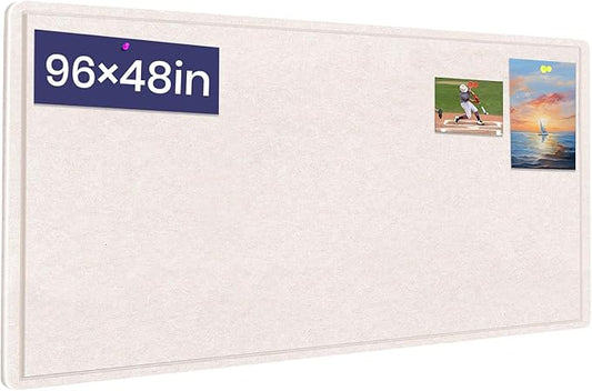 Extra Large Bulletin Board, 95 X 47 inches Cork Board with 30 Pushpin, 8' x 4' Felt Cork Board Notice Pin Board, Self-Adhesive Vision Board Mood Board Foldable Photo Board for Wall - Oatmeal