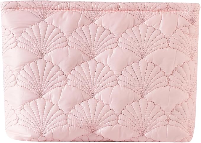 uekeboag Shells Quilted Cotton Makeup Bag,Travel Pouch(Pink) | Cotton Aesthetic Cosmetic Bag for Women,Shell Embroidery,Wedding Gifts, Bridal Gifts
