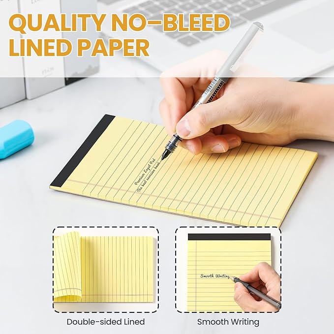 VITEVER Small Note Pads 5x8,[7 Pack] Narrow Ruled Legal Pads,Micro Writing Pads Perforated Lined Note Paper for Study,Office,To-Do Lists,30 Sheet/notepad,Light Yellow