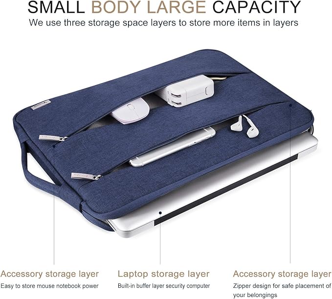Voova 15.6 16 Inch Laptop Sleeve Case Compatible with MacBook Pro 16 M1/M2/M3/M4 Max 2019-2025, 15.6-16” Hp Lenovo Acer Asus, Waterproof Slim Computer Bag Cover with Handle, Blue