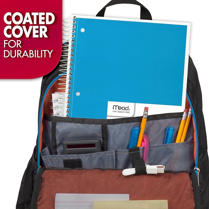 Mead Spiral Notebook, 5 Subject, Wide Ruled Paper, 7-1/2"x 10-1/2", 180 Sheets, Color Will Vary (930205-25)