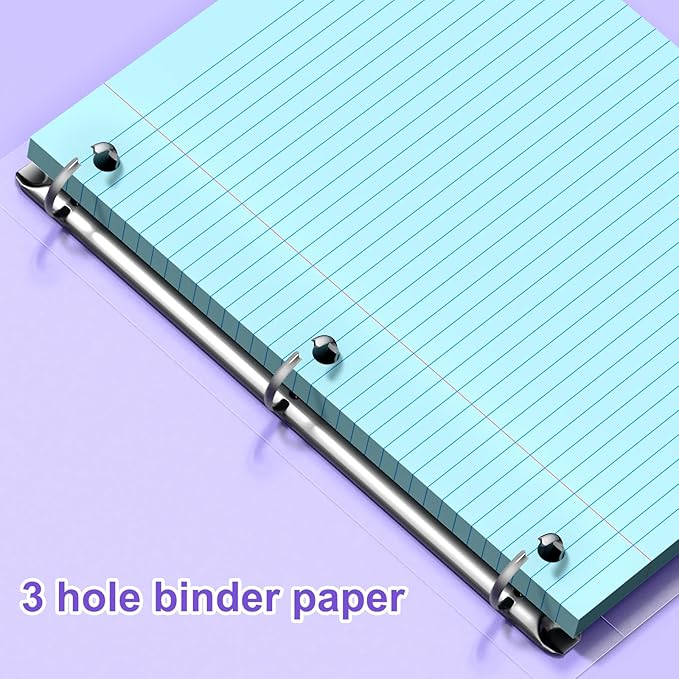 720 Sheets Loose Leaf Paper, 8x10.5 College Ruled, Notebook Paper for 3 Ring Binders, Colored Notebook, 3 Hole Punch Paper, 120 Sheets/Color
