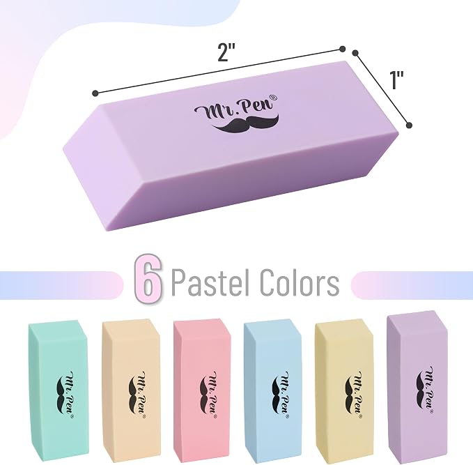 Mr. Pen- Pencil Eraser, 24 Pack, Pastel Colors
