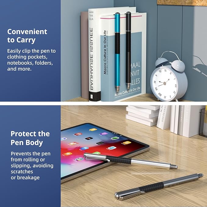 4-Pack Capacitive Stylus Pens for Touch Screens, 2-in-1 High Sensitivity Fine Point Disc & Fiber Tip Stylus with Portable Clip, Universal for iPad, iPhone, Android, Tablet & Drawing Stylist
