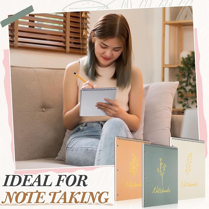 MotiMind 3 Pack 8.5" x 11" Top Spiral Notebook with 3 Hole Punched Gold Stamping Legal Pads College Ruled Notepad 50 Sheets Hard Cardboard Paper Wirebound Notepad for Office School Business