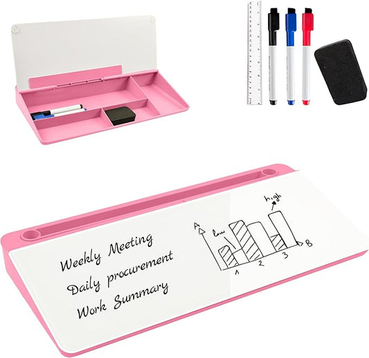 Desktop Whiteboard, Glass Dry Erase Board, Desk Board Buddy,Computer Keyboard Stand,Desk Whiteboard Organizer for Home,Office,School Supplies (Pink)