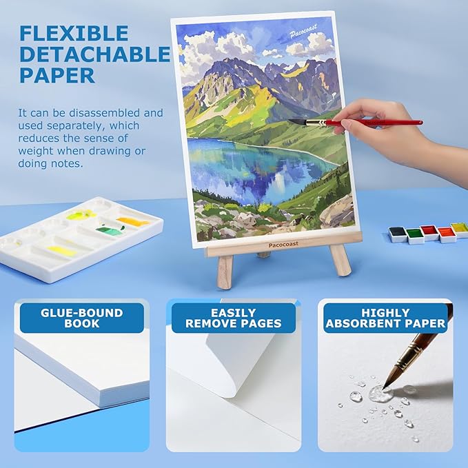 Pacocoast Watercolor Paper, 9"X12" Cold Press Water Color Paper Pad, (300gsm/140lb) Artist Sketchbook for Acrylic, Gouache & Pencil. Painting Drawing Paper Book, Art Supplies for Adults, Teal