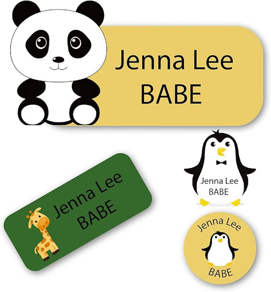 Personalized Kids Name Labels – Waterproof Custom Stickers for Daycare & School, 117 Pack, Dishwasher & Laundry Safe (Panda)