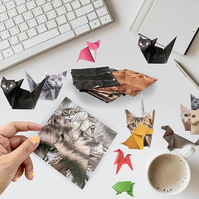 DIY Paper Cats Origami Kit - 50 Sheets DIY Paper Origami to Fold Your Own Cute Cat Figures - Perfect Desk Origami Cats Decoration & Creative Gift for Kids, Adults & Cat Lovers