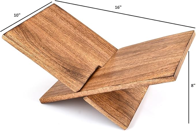 Samhita Book Stands Mango Wood for Display & Reading for Cookbooks, Textbooks, Magazines & Recipes | Display Stand for Kitchen & Desk (16" X 10" X 8")
