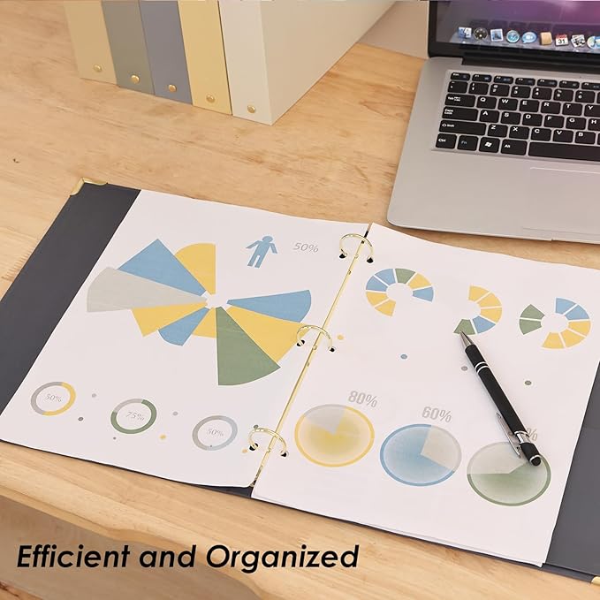 EOOUT 6 Pack 3 Ring Binders 1 inch, Three Round Ring 1'' Binders with 2 Pockets Interior, 6 Gold-Stamped Floral Color, Fits 8.5'' x 11'' Letter Size Paper for School Office Supplies