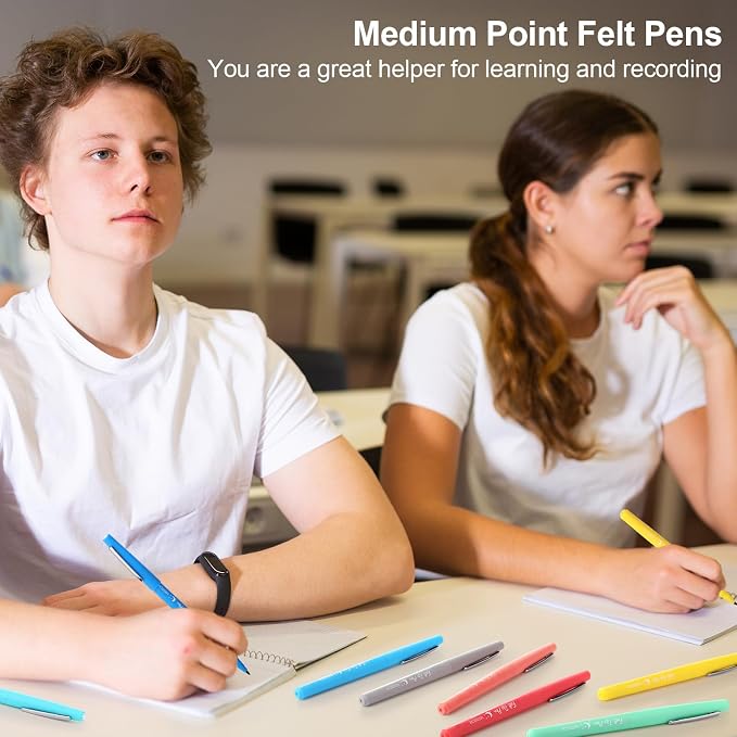 Fuyoooo 20 Pcs Felt Tip Pens 0.7mm Colored Felt Pens Marker Medium Point Journal Planner for Journaling Writing Note Taking Art Office Supplies(Mixed Colors)