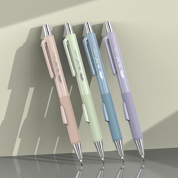 Mr. Pen- Pastel Mechanical Pencil Set with Lead Refills & Erasers, 4 Pack | 2 Sizes, 0.5 & 0.7mm, Fast Click, 6x Tubes HB & 2B Lead Refill, 3x Eraser for School Supplies, Drafting, Drawing & Sketching