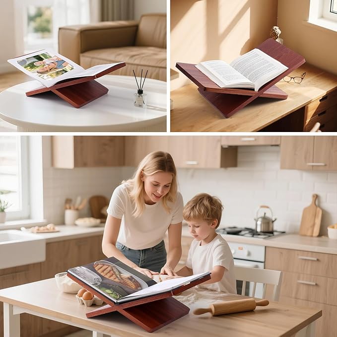 Book Stand for Reading - Solid Sapele Wood Book Holder for Open and Closed Books, Cookbook, Magazines, Textbooks