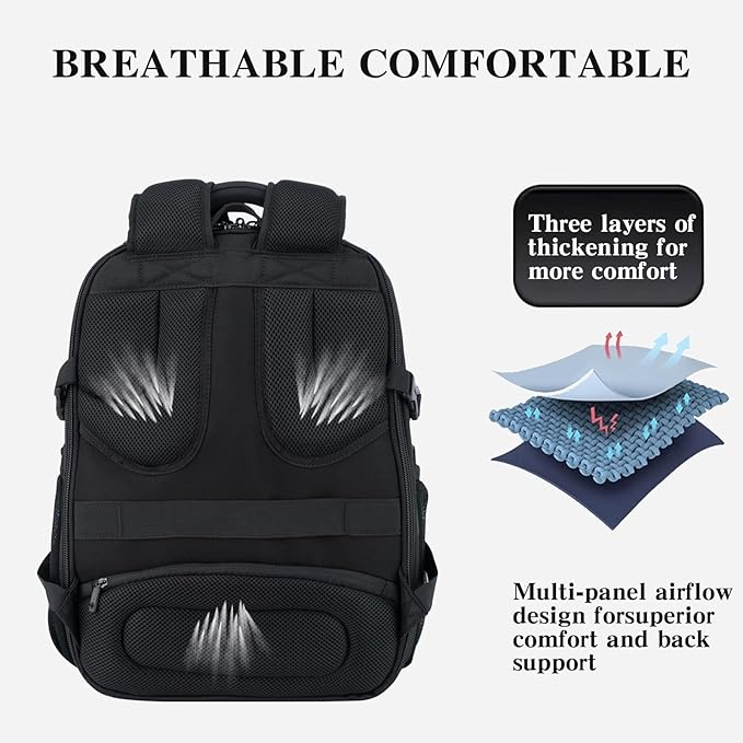 EMPSIGN Travel Laptop Backpack for men, 17.3 Inch Computer Backpack, 45L Anti-Theft Business Laptop Backpack with USB Charging Port, Water-Repellent Work College School Backpack for Men Women, Black