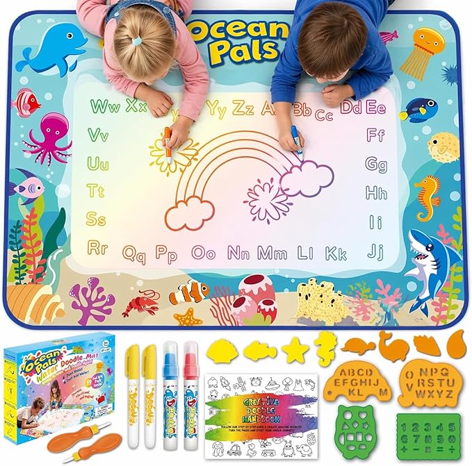 Water Doodle Mat for Kids, Large 40 x 32 Aqua Magic Reusable Drawing Mat, Mess Free Coloring & Writing Toy, Educational Gift for Toddlers Boys Girls