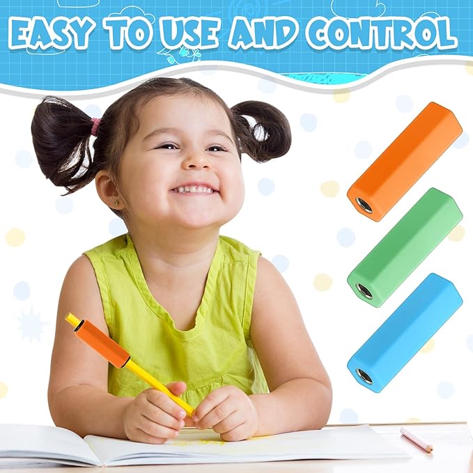 3 Pcs Pencil Pen Weights 1.59 oz, Handwriting Aid Kit for Children Elderly Special Need, Metal Weighted Pencil Holder Tool for Autism Tremors Fine Motor Skills(Orange, Green, Light Blue)