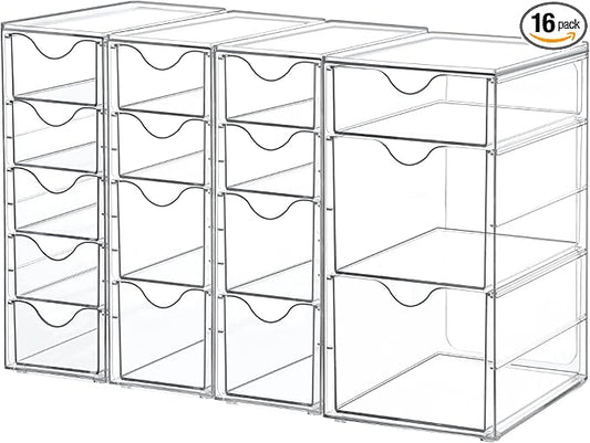 Vtopmart Acrylic Organizer with 16 Drawers (4 Set),Clear Storage Drawers for Office Supplies,Desk Organization and Storage for Makeup,Jewelry,Art Crafts