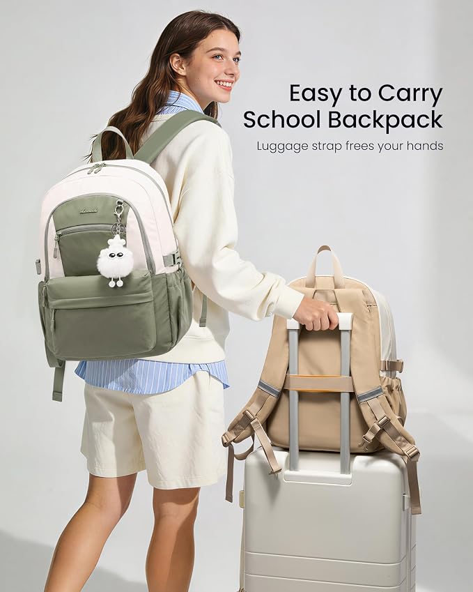 LOVEVOOK School Backpack for Teen Girls & Women, 35L Large Laptop Backpack with 40oz Water Bottle Pocket, Waterproof Cute College Bookbag, Student Backpack for Middle High School Travel Work Green