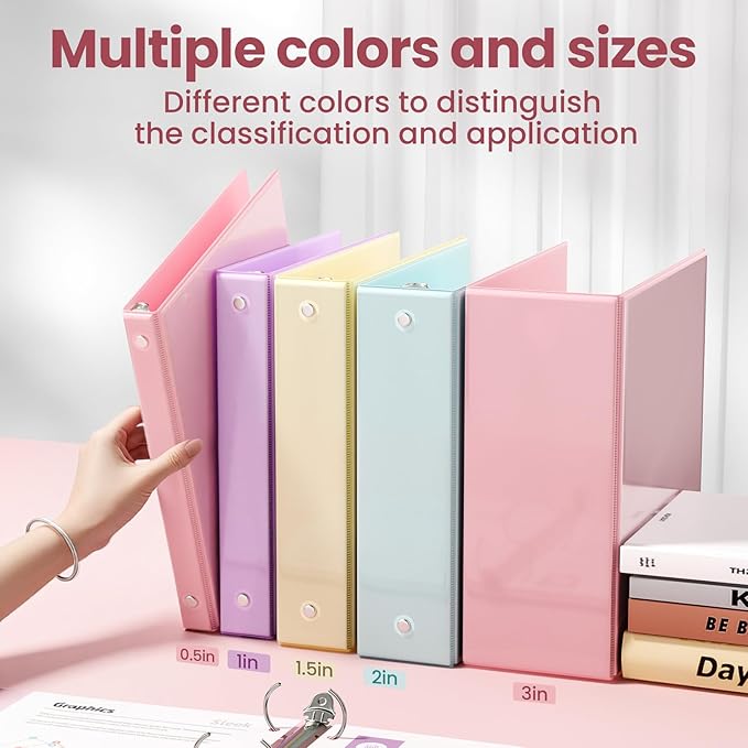 SUNEE 3 Ring Binder 1.5 Inch 2 Pack, Clear View Binder Three Ring PVC-Free (Fit 8.5x11 Inches) for School or Office Supplies, Pink