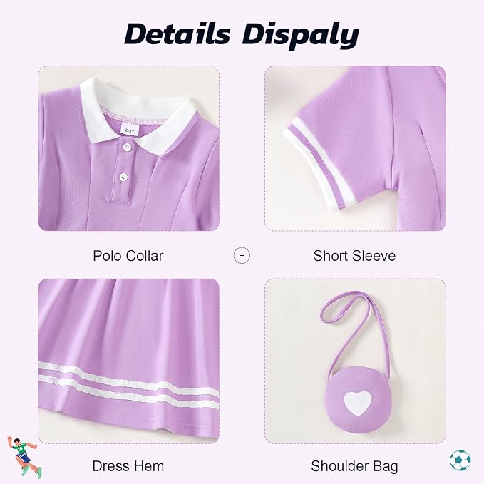 Renotemy Infant Baby Girl Dress Toddler Girls Summer Clothes School Outfits Cotton Short Sleeve Polo Dresses with Bag 12M-5T