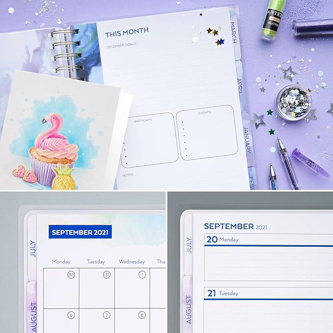 Arteza Academic Planner Bundle, Includes 9 x 7 Inches Planner, 6 x 8 Inches Lined Journal, and 2 Sticker Sheets, Office Supplies and College Essentials for Scheduling and Staying Organized