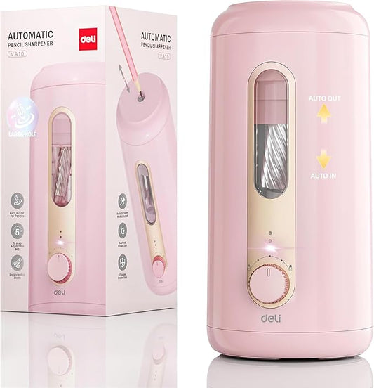 Electric Pencil Sharpener, Fully Automatic Pencil Sharpener for 6.9-10.8mm Colored/Jumbo Pencils, Auto in & Out, Rechargeable Hands-Free Sharpener for Classroom Home Office, Pink