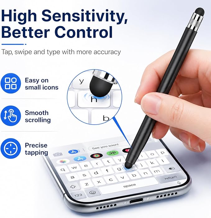 HATOKU 2 Packs Stylus Pen for Apple iPad & Touchscreen Devices (Black & White), Dual Tip Rubber, No Bluetooth/No Charging, High Sensitivity Capacitive Magnetic Pencil for iPad iPhone Android Tablets