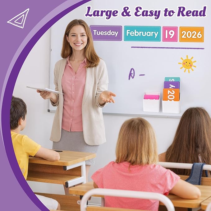 Colorful Magnetic Classroom Calendar for Whiteboard - 63 PCS Calendar Magnets Set with 2 Storage Boxes for Classroom & Home Decor