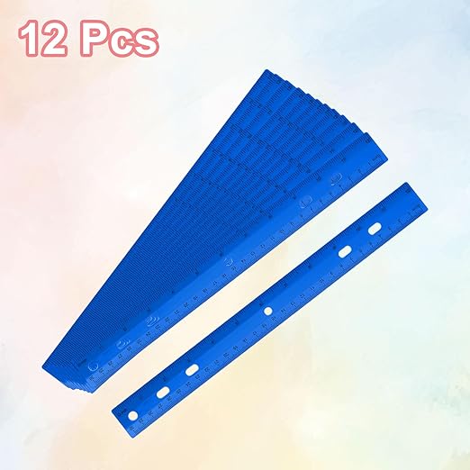HARFINGTON 12pcs Plastic Rulers 12" (30cm) Clear Straight Ruler Measuring Tool Inches and Centimeters with Hole for Home Office Classrooms Drafting, Blue
