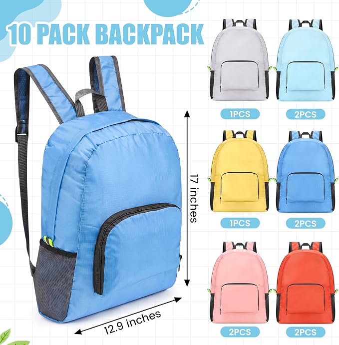 Jexine 10 Pcs Backpacks Bulk 16.5 Inches Lightweight Travel,Sunny Pastel | Basic Book Bags for School Outdoor, Foldable Storage, Ideal Students Adults Commuters, Bulk Backpack Set for Teams