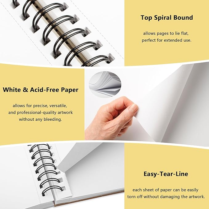 WINNER 9" x 12" Sketch Book 4 Pack, 400 Sheets Spiral Bound Art Sketchbook, 68lb/100gsm White Acid Free Drawing Pad, Sketching Doodling Drawing Writing Sketch Pad, Back to School Art Supplies, Yellow