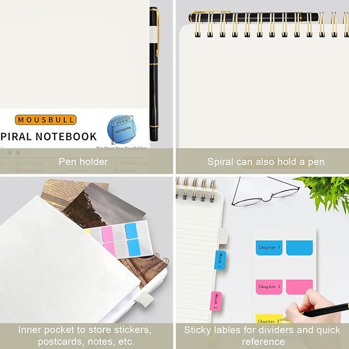 Mousbull Top Spiral Notebook, A4 Hardcover Top Bound Steno Pads, 240 Pages 100gsm College Ruled Left Handed Notebook Journal for Work, School, Meeting Writing - Beige, 8.5" x 11"