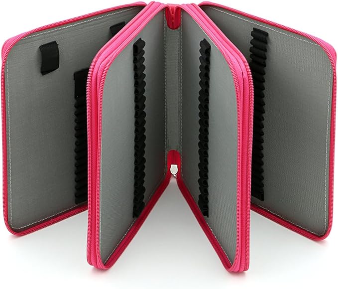 BTSKY Deluxe PU Leather Pencil Case For Colored Pencils - 120 Slot Pencil Holder with Handle Strap Handy Colored Pencil Box Large (Rose Red)