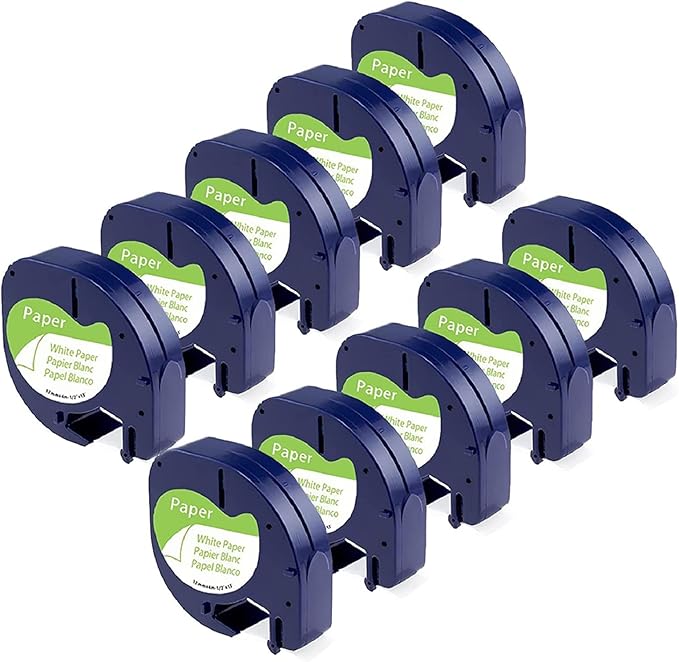 Label Tape Replace for Dymo Letratag Refills White Paper 12mm x 4m Compatible with Dymo Label Maker Refills 1/2" for LT-200B LT-100T LT-100H Plus QX50 XM XR 2000, 10-Pack White Paper Tape Set