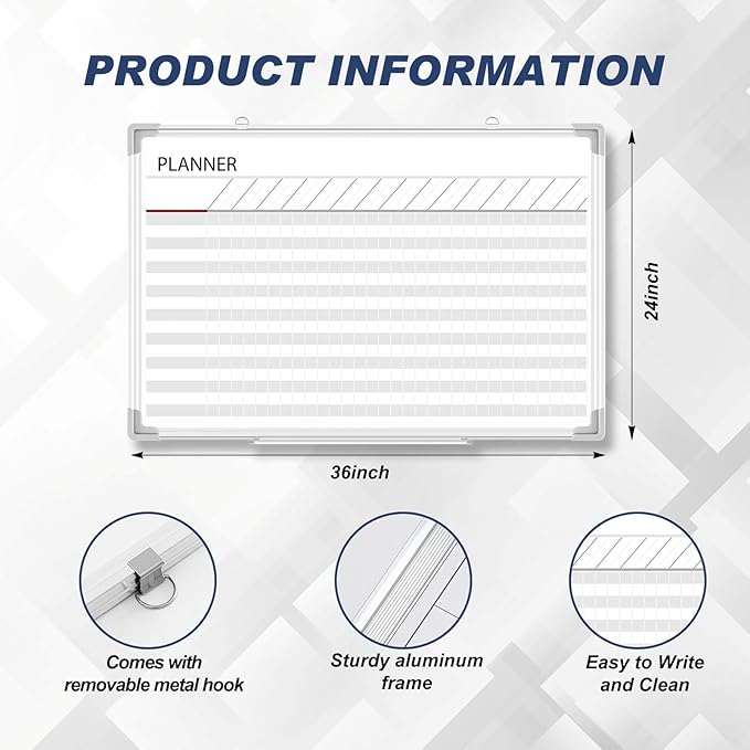 Lincia Aluminum Frame Dry Erase Board with Lines, Double Sided Wall-Mounted Whiteboard for Scheduling, to Do Lists & Weekly Planning, Reusable Calendar for Home & Work(Make Ready Board,36"x24")